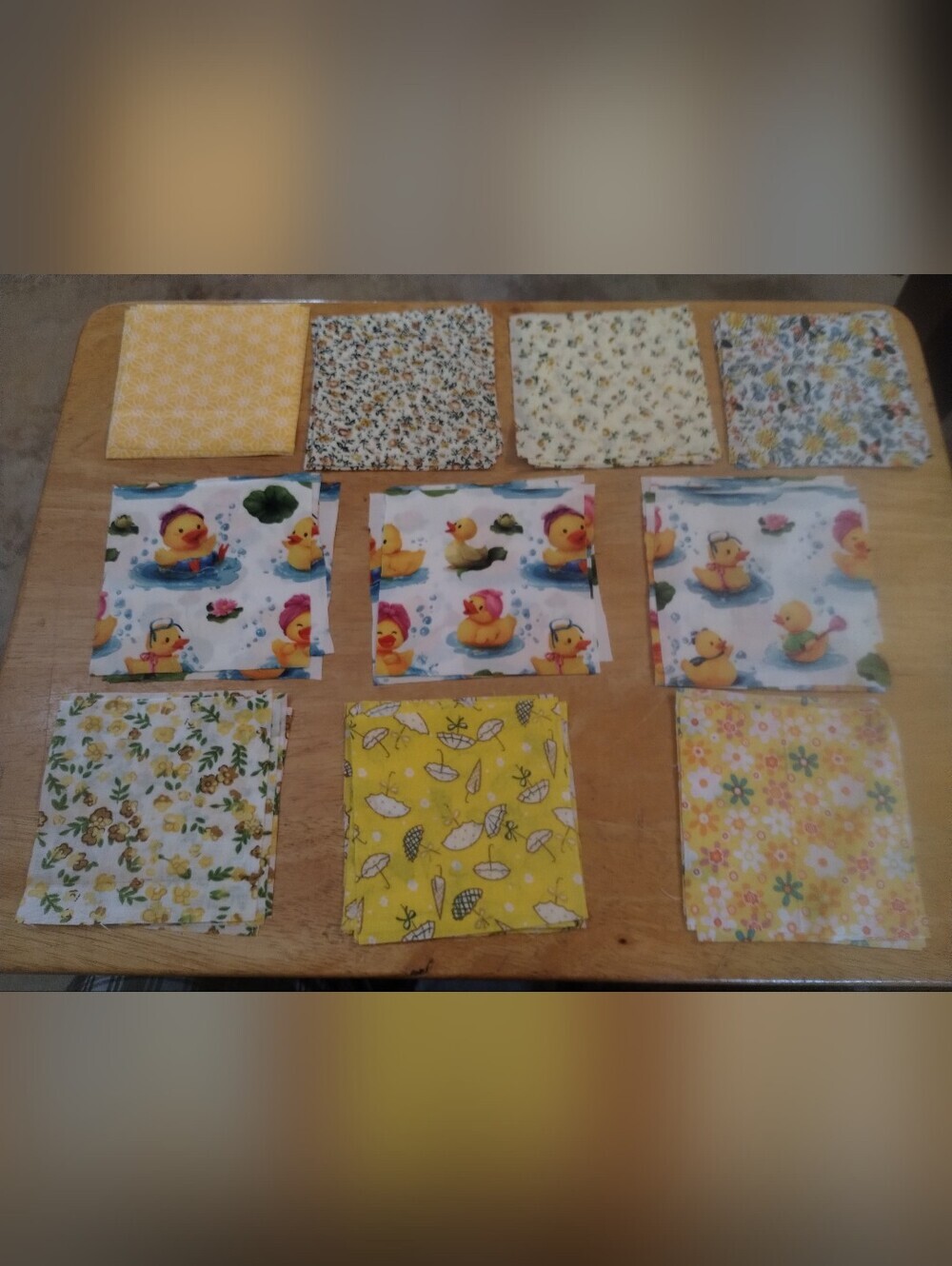 50 Piece Fabric Square Bundle 4x4 Floral Duck Yellow Scrap Quilt Craft Lot
